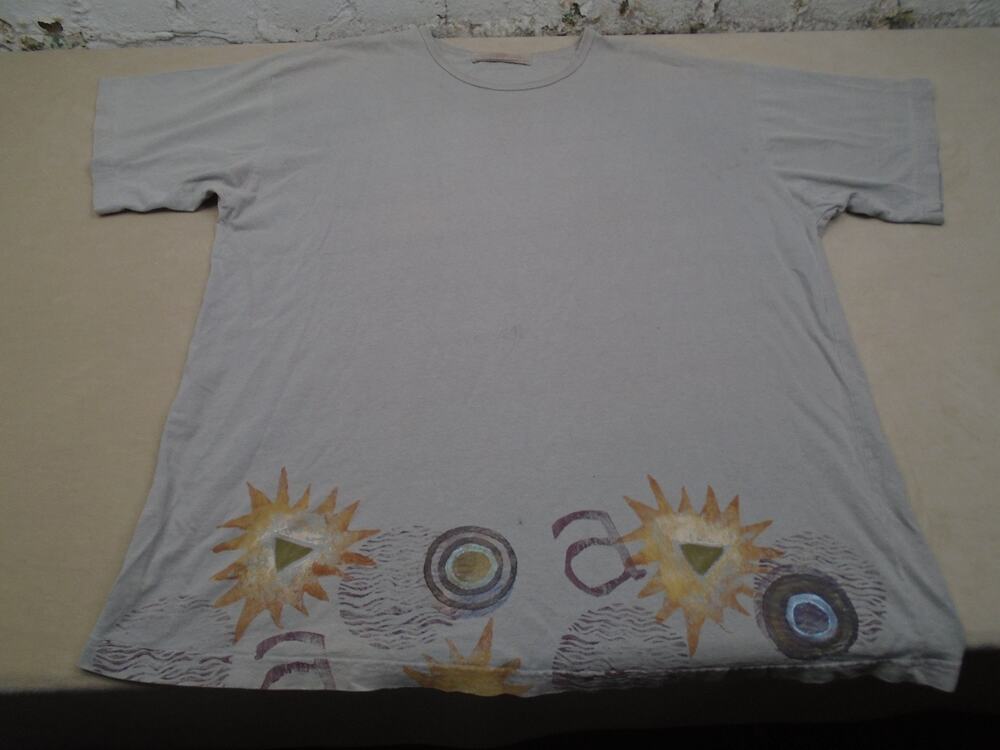 Blue Fish Painted Latte Short Sleeve T Art to Wear Top 1999 Vintage One SZ Fit